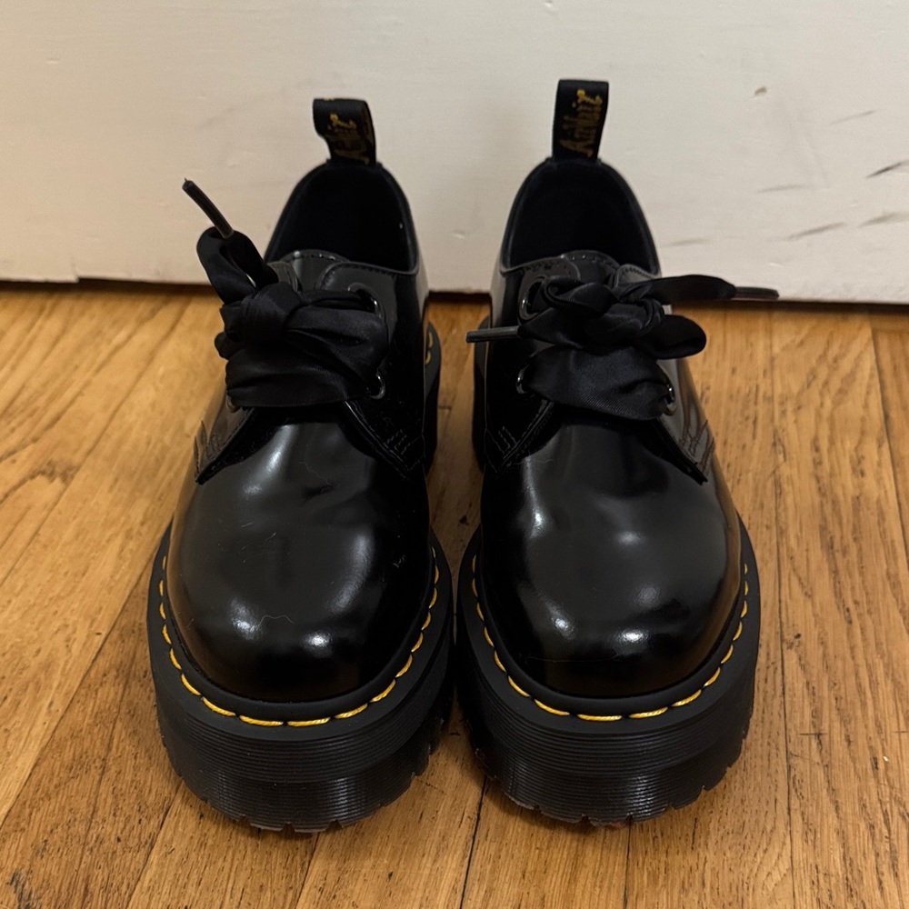 Dr Martins Patent Black Leather Lace-Up Shoes with Chunky Laces